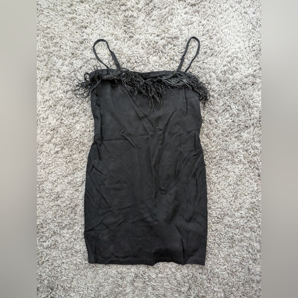 Wild Fable Women's Black Bodycon Sleeveless Feather Trim Dress (M)